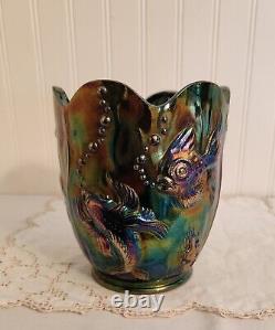 Fenton ATLANTIS Koi Goldfish Vase Planter Iridescent Amethyst Carnival Glass LG