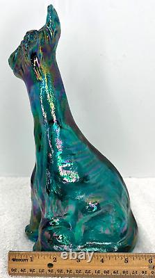 Fenton Alley Cat Carnival Iridescent Teal Blue Green Winking Smiling Cat 11