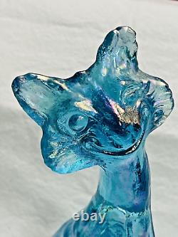 Fenton Alley Winking Cat LARGE Aqua Blue Iridescent with Sticker