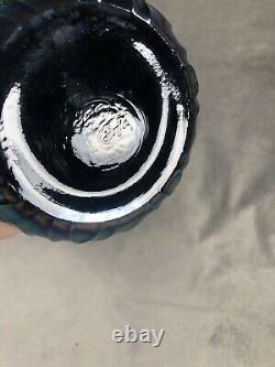 Fenton Amethyst/Blue Iridescent Carnival Glass Crimped Fan Vase 11.5H x 6.5W