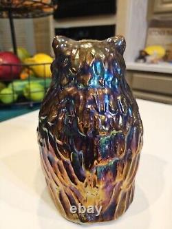 Fenton Amethyst Carnival Glass Iridescent Owl Figurine 6 1/2 T