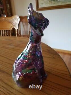 Fenton Amethyst Carnival Iridescent Glass Hand Painted Alley Cat Fig. 11