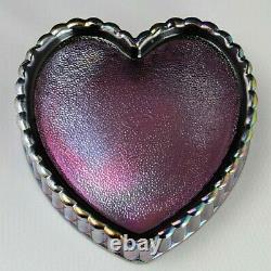 Fenton Amethyst Iridescent Carnival Glass Heart Shape Trinket Dish Hummingbirds