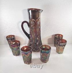 Fenton Amethyst Paneled Dandelion Tankard With 6 Tumblers