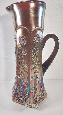 Fenton Amethyst Paneled Dandelion Tankard With 6 Tumblers