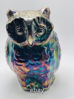 Fenton Amythest Carnival Glass Iridescent Owl Statue Figurine 6 1/2