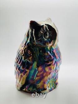 Fenton Amythest Carnival Glass Iridescent Owl Statue Figurine 6 1/2