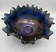 Fenton Antique Royal Blue Orange Tree Carnival Glass 10 Iridescent Crimped Bowl