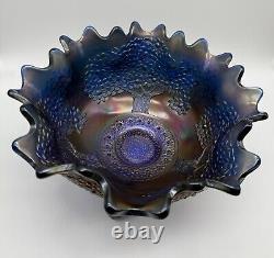 Fenton Antique Royal Blue Orange Tree Carnival Glass 10 Iridescent Crimped Bowl