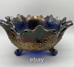 Fenton Antique Royal Blue Orange Tree Carnival Glass 10 Iridescent Crimped Bowl