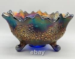 Fenton Antique Royal Blue Orange Tree Carnival Glass 10 Iridescent Crimped Bowl