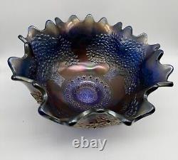 Fenton Antique Royal Blue Orange Tree Carnival Glass 10 Iridescent Crimped Bowl