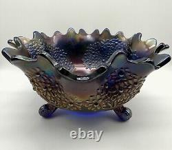 Fenton Antique Royal Blue Orange Tree Carnival Glass 10 Iridescent Crimped Bowl