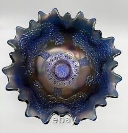 Fenton Antique Royal Blue Orange Tree Carnival Glass 10 Iridescent Crimped Bowl