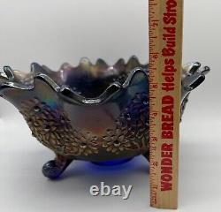 Fenton Antique Royal Blue Orange Tree Carnival Glass 10 Iridescent Crimped Bowl