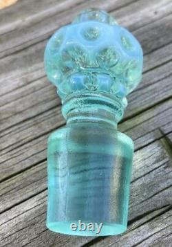 Fenton Aqua Blue-Green Iridescent Hobnail Cruet, Carnival Handle, Irid. Interior