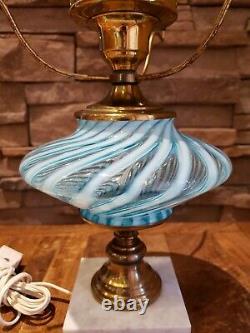 Fenton Aqua Blue Opalescent Swirl Twist - Table Lamp