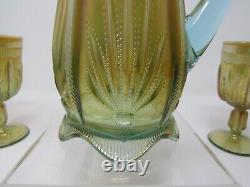Fenton Aqua Opal Levay Glass Cactus Water Set 7 Pcs. Pitcher Goblets