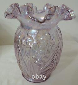 Fenton Art Carnival Iridescent Lavender Glass Ruffled Gorgeous Daffodils Vase