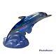 Fenton Art Glass Blue Carnival Iridescent Dolphin Figure riding the Waves