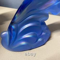 Fenton Art Glass Blue Carnival Iridescent Dolphin Figure riding the Waves