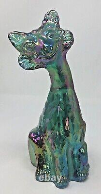 Fenton Art Glass Blue / Green Iridescent Carnival Glass Winking Alley Cat 11 H