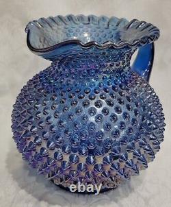 Fenton Art Glass Blue Iridescent Carnival Hobnail 8 Pitcher Perfect