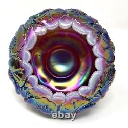 Fenton Art Glass Carnival Iridescent Plum Waterlily Rose Bowl Vase Water Lily