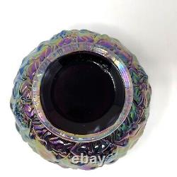 Fenton Art Glass Carnival Iridescent Plum Waterlily Rose Bowl Vase Water Lily