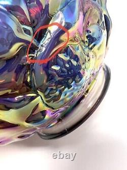 Fenton Art Glass Carnival Iridescent Plum Waterlily Rose Bowl Vase Water Lily