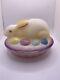 Fenton Art Glass Easter Bunny Rabbit Nest of Eggs Iridescent Signed S. Fenton