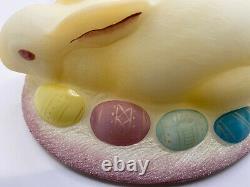 Fenton Art Glass Easter Bunny Rabbit on Nest of Eggs Iridescent Hot Pink Signed