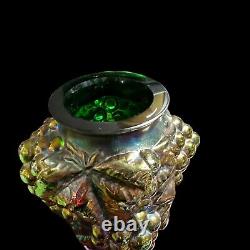 Fenton Art Glass Emerald Grapes Carnival Vase 4385 Iridescent 3D 7.5 USA