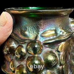 Fenton Art Glass Emerald Grapes Carnival Vase 4385 Iridescent 3D 7.5 USA