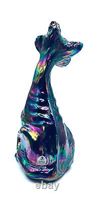 Fenton Art Glass Green Iridescent Carnival Glass Winking Alley Cat Oil Slick 11
