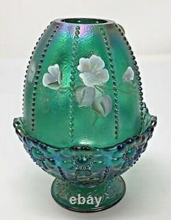 Fenton Art Glass Green Spruce Carnival Iridescent Fairy Lamp 95 Ann 1905-2000