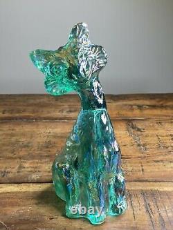 Fenton Art Glass Iridescent Aqua Green Carnival Glass Alley Cat Figure