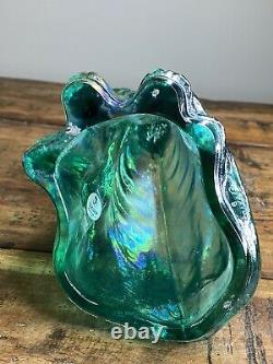 Fenton Art Glass Iridescent Aqua Green Carnival Glass Alley Cat Figure