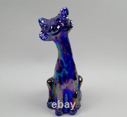 Fenton Art Glass Iridescent Carnival Glass 11 Colbalt Winking Alley Cat