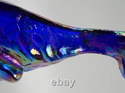 Fenton Art Glass Iridescent Carnival Glass 11 Colbalt Winking Alley Cat