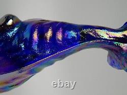 Fenton Art Glass Iridescent Carnival Glass 11 Colbalt Winking Alley Cat