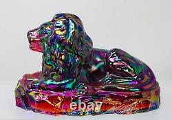 Fenton Art Glass Iridescent Red Carnival Glass Lion 1990-1991 Kim Barley