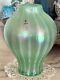 Fenton Art Glass Pastel Green Stripe Iridescent Carnival Glass Ginger Jar Vase