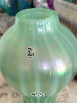 Fenton Art Glass Pastel Green Stripe Iridescent Carnival Glass Ginger Jar Vase