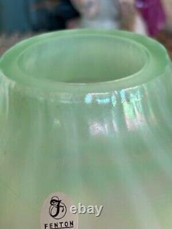 Fenton Art Glass Pastel Green Stripe Iridescent Carnival Glass Ginger Jar Vase