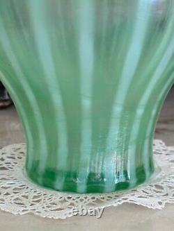 Fenton Art Glass Pastel Green Stripe Iridescent Carnival Glass Ginger Jar Vase