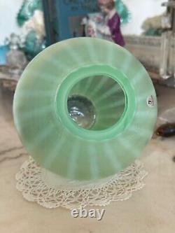 Fenton Art Glass Pastel Green Stripe Iridescent Carnival Glass Ginger Jar Vase