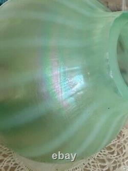 Fenton Art Glass Pastel Green Stripe Iridescent Carnival Glass Ginger Jar Vase