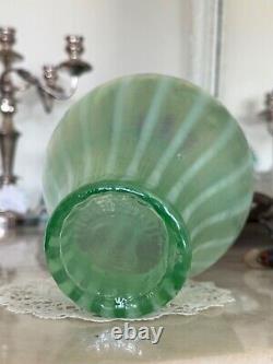 Fenton Art Glass Pastel Green Stripe Iridescent Carnival Glass Ginger Jar Vase