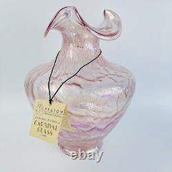 Fenton Art Glass Pink Iridescent Carnival Crackle Ruffle Vase Large 11 1/4 Tall